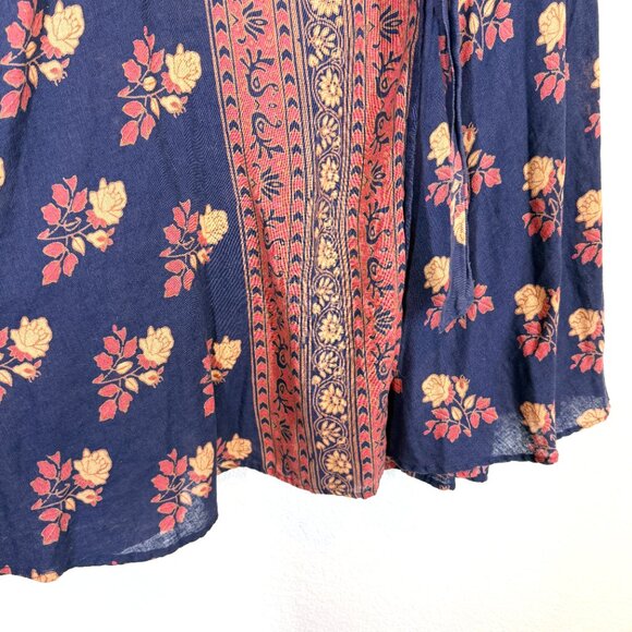 Free People Festival Boho Wrap Skirt Floral Cottagecore Maxi Blue Orange Medium - Picture 7 of 10